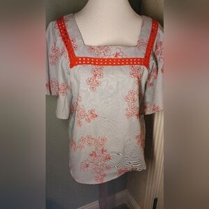 Square Neck Floral Peasant Blouse Laundry By Shelli Segal - Small